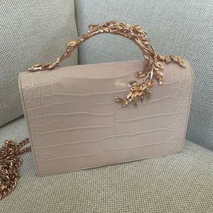Ralph & Russo alligator bag in blush pink and rose gold metal leaf handle